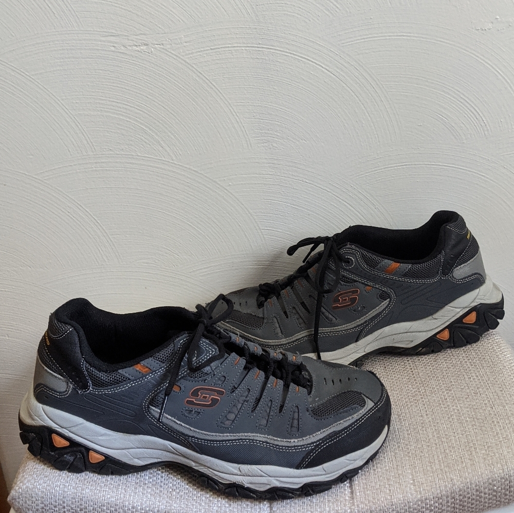Men's Sketchers Grey and Orange Tennis Shoes 11.5